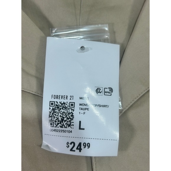 Forever 21 Men Taupe Woven Button Up Long Sleeve Shirt Size L - Picture 6 of 13